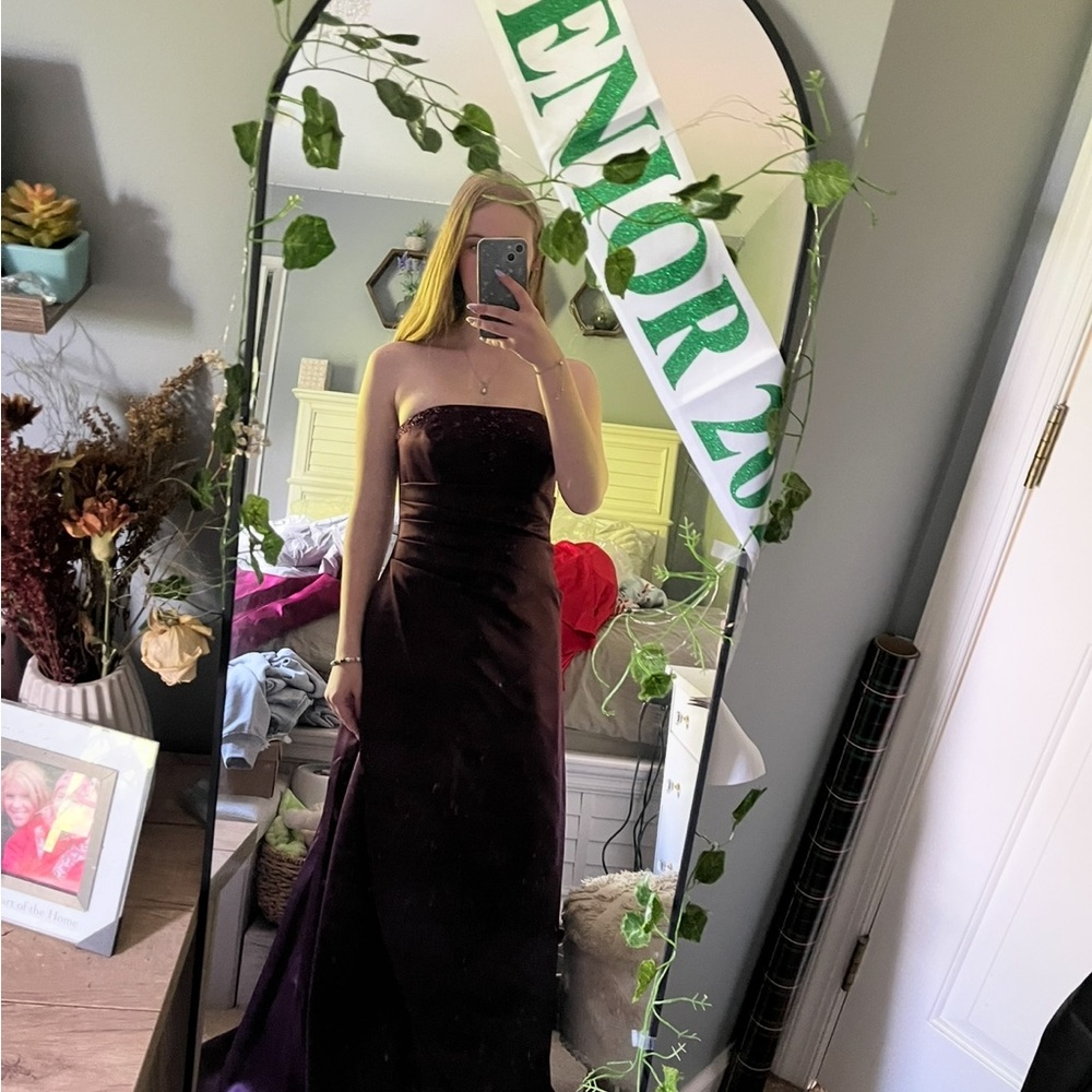 David's Bridal Plum Strapless Dress